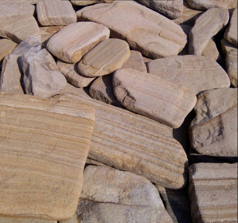 Kamenclub.ru: Песчаник пластушка галтованный желтый с рисунком (3 см)  купить в Самаре плитняк - пластушка желтый песчаник 21000 руб/м3   фото КАМЕНЬ КЛУБ