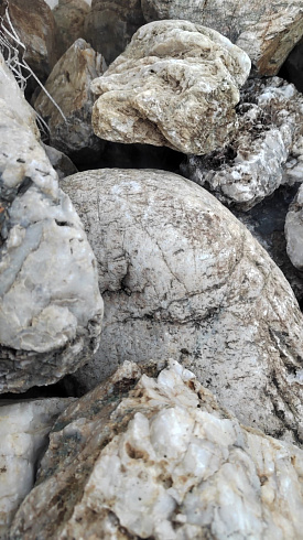 Kamenclub.ru: Кварцевый валунчик фр.100-300 мм.  купить в Самаре кварц белый, бежевый молочный рыжий крупный природный камень галечник 7850 руб/т   фото КАМЕНЬ КЛУБ