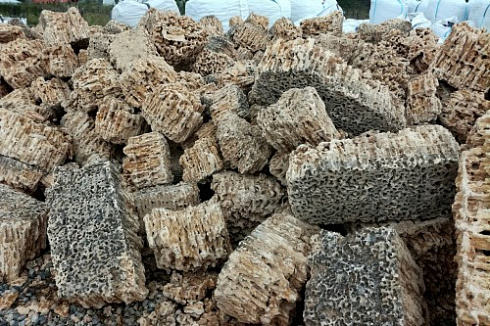 Kamenclub.ru: Крымский природный меотис фр. 100-500 мм.  купить в Самаре меотис бежевый рыжий молочный желтый ракушечник 4 500 руб/т   фото КАМЕНЬ КЛУБ